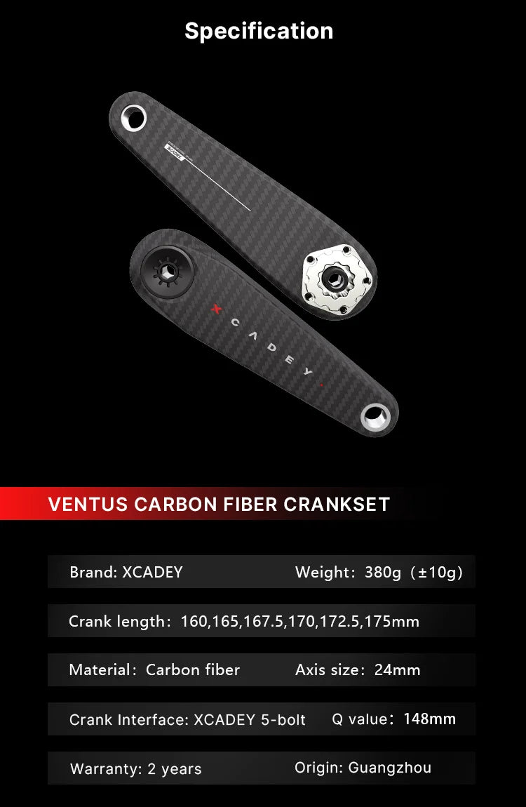 XCADEY Ventus Carbon Cranks w/ Power Meter